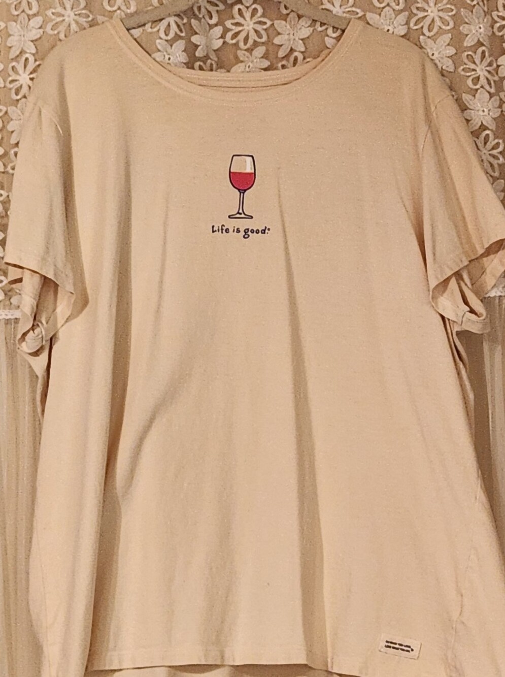 Life Is Good Cream Short-Sleeve Tee with Wine Glass Graphic